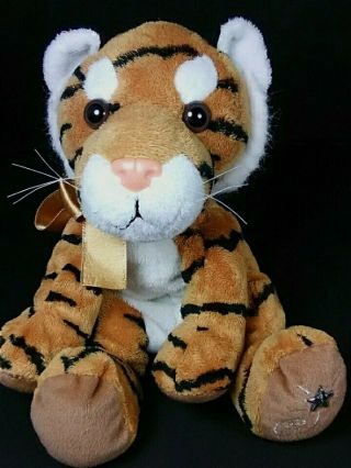 Shining Stars Tiger Plush 10 " Orange White & Black Stuffed Animal / Gold Bow