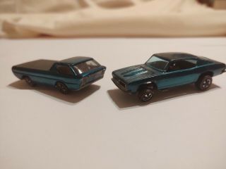 2 Hot Wheels Redlines Cars,  1967 " Custom Barracuda " And " Deora "