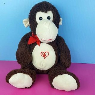Dan Dee Plush Brown Monkey Stuffed Animal Hearts Red Ribbon 17 " 2013