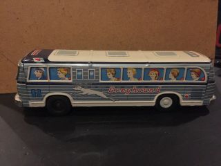 Vintage Daito Japan Tin Litho Greyhound Express Bus Children’s Friction Toy