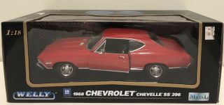 Welly 1:18 1968 Chevrolet Chevelle Ss 396 Red & Black Diecast Iob