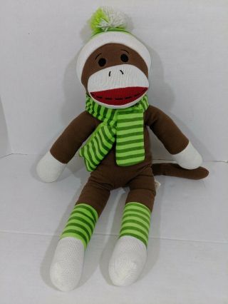 Sock Monkey Plush With Green Hat Scarf And Socks Dan Dee 23 Inches
