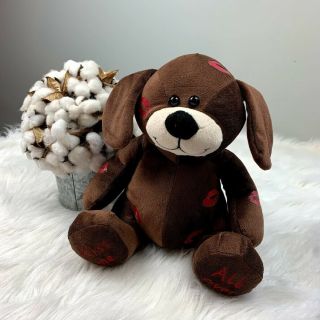Dan Dee Valentines Plush Puppy Dog Brown With Kisses " Kiss Me All Over " 14 Inch
