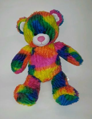 Build A Bear 18 " Tye Dye Bear Bright Rainbow Colors With Pink Nose