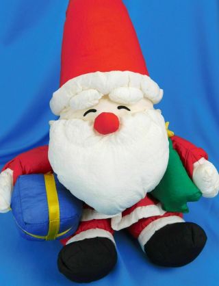 Santa Claus Nylon Plush Stuffed Animal 27 " Puffalump Style Holding Present