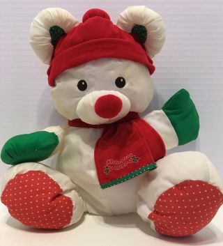 Vintage 1992 Fisher Price Puffalump Toy White Christmas Bear Red Scarf Hat