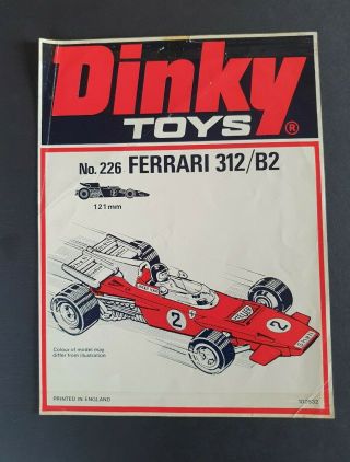 Very Rare Vintage Dinky 226 Ferrari 312/b2 Car Shop Advert Poster Window Flyer