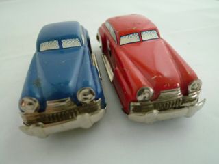 Vintage German Tinplate Clockwork Toy Car Pair Made In Us Zone Germany