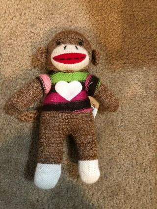 Dan Dee Sock Monkey Plush 9 " White Heart Striped Sweater Stuffed Animal Toy