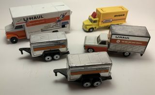 Set Of 5: Tootsie Toy U - Haul Trailers And Other U - Haul Trucks & Rydertruck Rare