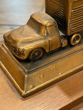 Antique TRUCKER AWARD Bronze Copper Tractor Trailor Truck Decor BOX 4X8.  5” 2