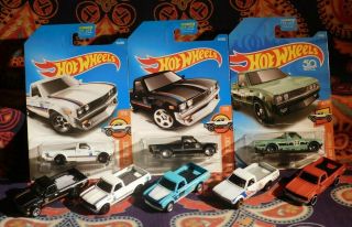 8 Hot Wheels Datsun 620 Trucks 5 Different Loose 3 Carded Real Riders Multi - Pack