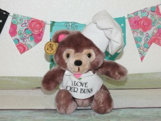 Russ Berrie Love Your Buns Chef Hat Brown Teddy Bear Plush Stuffed Mini Toy 8 "