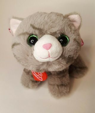 First And Main Fluffles Grey Cat Plush Stuffed Animal Pink Bow You Are Purfect