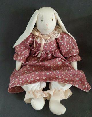 23” Handmade Farmhouse Country Bunny Rabbit Girl Rag Doll In Country Print Dress