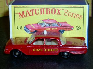 Matchbox Lesney Ford Fairlane Fire Chief ' s Car 59 b3 BPW SC5 NM & crafted box 3