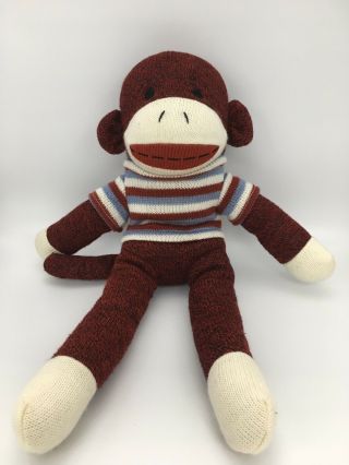18” Tall Crimson Sock Monkey Dan Dee Collector’s Choice Striped Sweater.