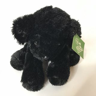 First & Main Black Puppy Dog Plush Stuffed Animal Beanie Red Ribbon 9 " Long