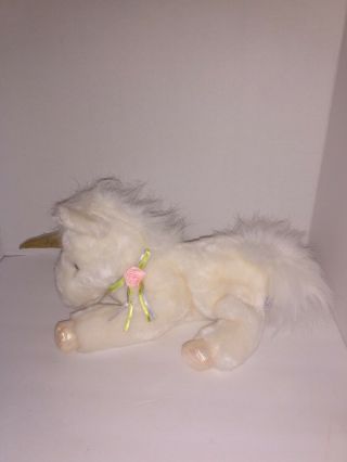 A&a White Unicorn With Gold Horn Plush 8 " Tall