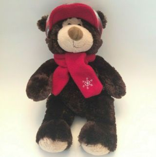Hugfun Brown Teddy Bear 17 " Plush Stuffed Animal Red Plaid Hat Snowflake Scarf