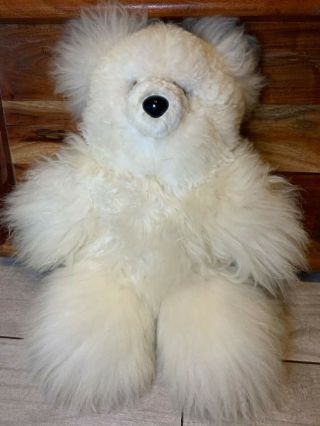 Alpaca Llama Fur Teddy Bear Plush Stuffed Animal Off White Soft 12 "