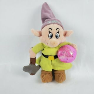 Disney Store Snow White & 7 Dwarfs Dopey 9 " Plush Dwarf Mining Pickaxe Pink Gem