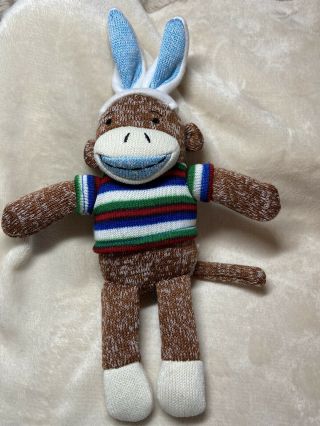 Dan Dee Sock Monkey Bunny Rabbit Ears Multi Colors Striped Plush 11 "