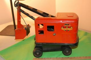 Vintage Marx Lumar Contractors Orange& Black Steam Shovel Pressed Steel Toy