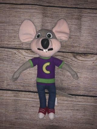 Chuck E Cheese Plush Doll Stuffed Animal Mouse Purple Shirt Tennis Shoes