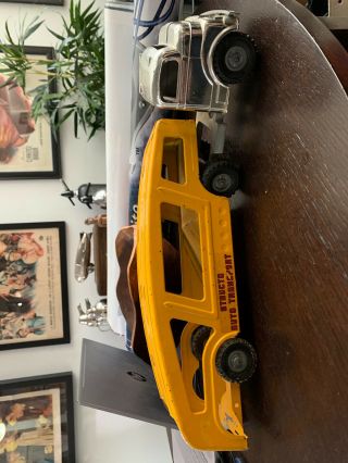 Vintage Structo Yellow Auto Transport Trailer Pressed Steel Chrome Toy Truck