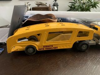 Vintage Structo Yellow Auto Transport Trailer Pressed Steel Chrome Toy Truck 2