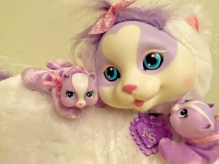 Sweet Just Play Kitty Surprise White Mama Cat Plush Pink Ears 2 Kittens 2018 Euc