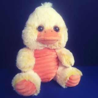 Baby Duck Chick 10 " Yellow Plush Orange Ribbed Belly Feet Glitter Eyes Easter