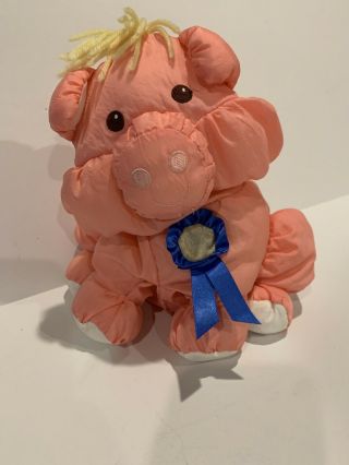 Fisher Price 1993 Plush Puffalump Pink Pig Barnyard Blue Ribbon Stuffed Toy Doll