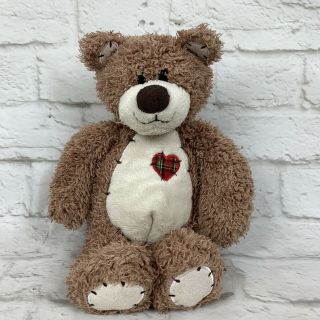 First & Main 12 " Tender Teddy Bear With Patch Stitched Heart Fuzzy Baby Lovey