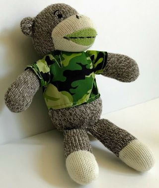 Dan Dee Sock Monkey Green Camouflage Camo Shirt Knitted 9 " Plush Stuffed Animal