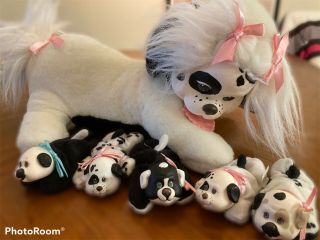 Vintage Hasbro Puppy Surprise 1992 White & Black With Five (5) Puppies