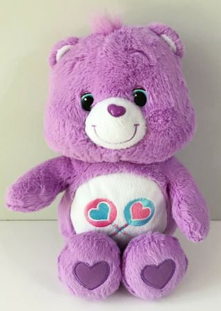 Care Bears Share Bear Plush 13 " Purple 2 Lollipops Soft Stuffed Toy Hasbro 2002