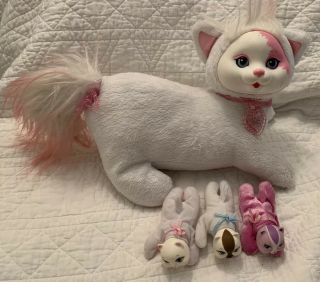 Adorable Just Play Kitty Surprise White Mama Cat Plush Pink Ears 3 Kittens 2015