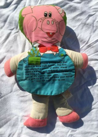 Vintage Double Story Book Doll Plush Fairy Tale Boy Cried Wolf Three Little Pigs