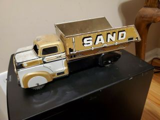 Vintage Marx Toy Pressed Steel Sand And Gravel Dump Truck - Gold & White 13 1/2 "