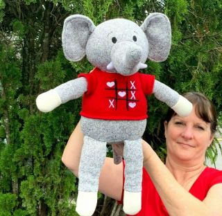 Dan Dee Sock Monkey Style Elephant Red Hearts Shirt 20 " Plush Stuffed Animal Toy