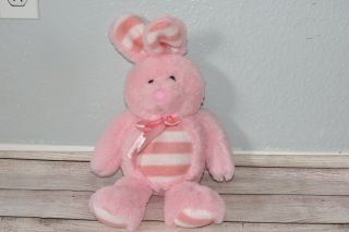 Dandee Pink Striped Bunny Tummy Ear Feet Fluffy 2017 Easter Rabbit Plush 14 " Toy
