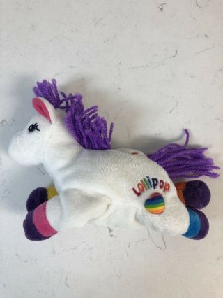 Lisa Frank White Lollipop Horse Pony With Purple Yarn Mane Bean Bag Plush