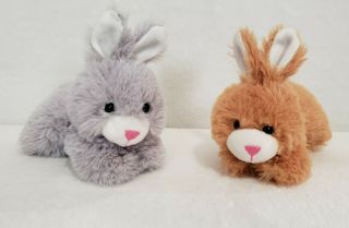 Hugfun Set Of 2 Mini Bunnies Brown/grey Plush/stuffed Animal Soft Toy