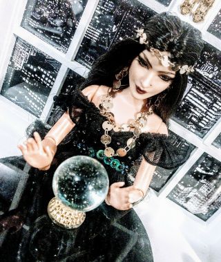 OOAK 1/6 Scale Barbie size Fortune Teller Crystal Ball and jewelry set 3