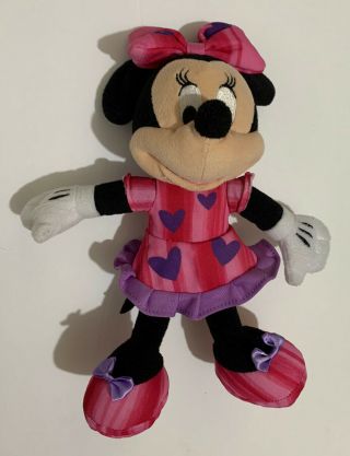 Disney Minnie Mouse Plush Stuffed Animal Toy 9 " Pink W Purple Hearts Just Play