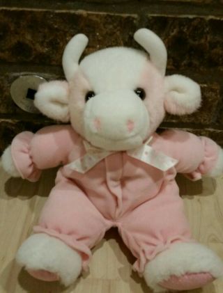 Russ Cuddler Kiddy Kuddlers White Pink Plush Cow Baby Toy 13 " Rattle