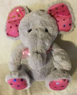 Adorable Soft Gray And Pink 11 " Elephant Stuffed Animal Plush Great Shape