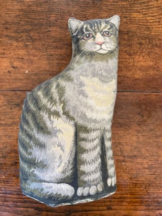Vintage The Toy Stuffed Fabric 7 " Small Tabby Cat Arnold Print Decor